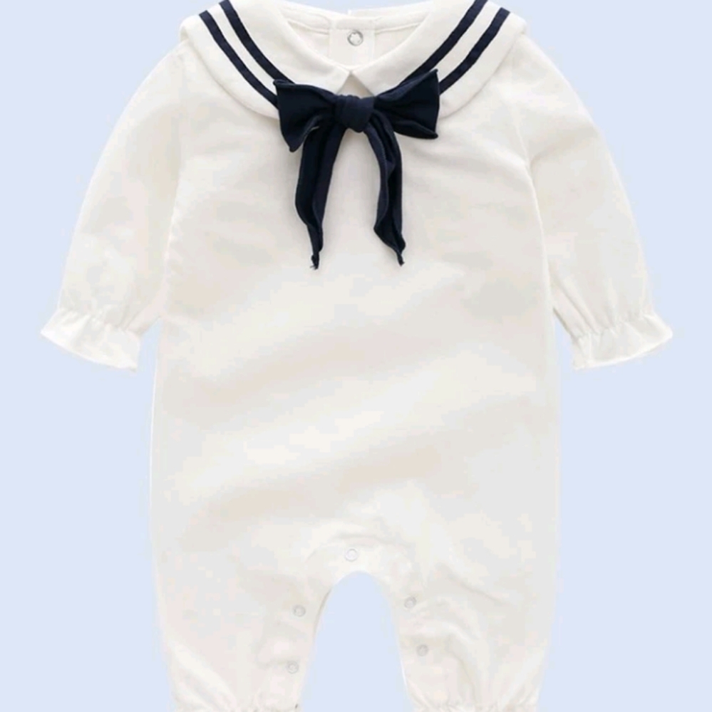 2pc Set Baby Striped Pattern Bow Detail Jumpsuit with Hoody Set
